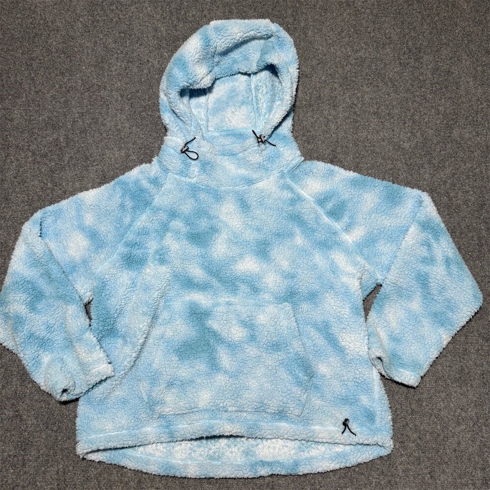 Victoria's Secret PINK Hoodie Womens M Blue Cloud Tie-Dye Sherpa Pullover